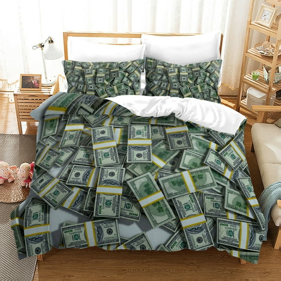 YJHDM Luxury Printed Bedding Set 3D Money Down Duvet Cover Pillowcase 2/3pcs for Boys and Men's Room