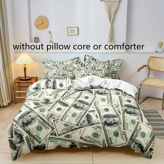 YJHDM Luxury Soft Bedding Set 3D Printed Money Duvet Cover Pillow Case 2/3pcs for US Full Size Bed