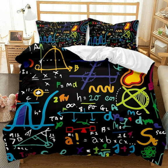 YJHDM Math Formula Theme Bedding Set 3D Learning Elite Teens Boy Down Duvet Cover Pillow Case 2/3pcs