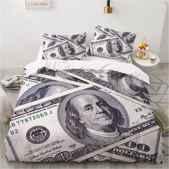 YJHDM Money Bedding Set 3D Duvet Cover Pillowcase 2/3 Luxury Pattern Quilt Cover for US Full Size