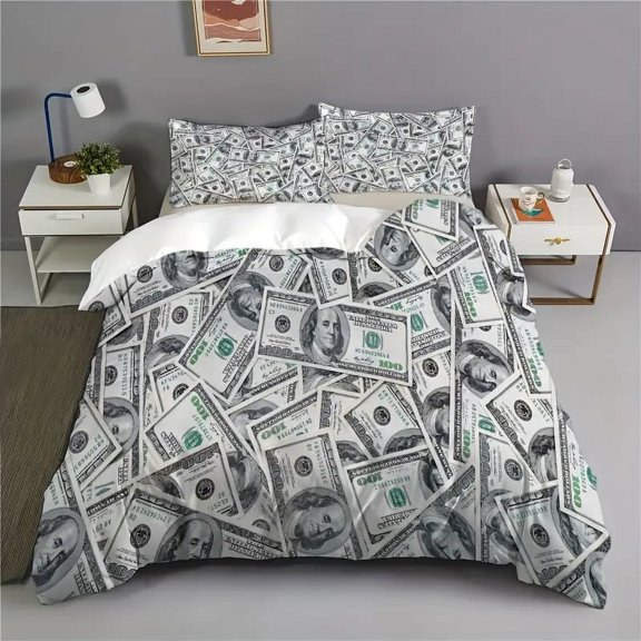 YJHDM Money Bedding Set 3D Luxury Microfiber Down Duvet Cover Pillowcase 2/3pcs for Boys Teens Men