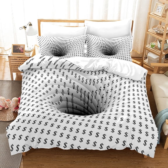 YJHDM Money Symbol Pattern Bedding Set 3D Abyss Printed Duvet Cover Pillowcase 2/3pcs for Boys Men