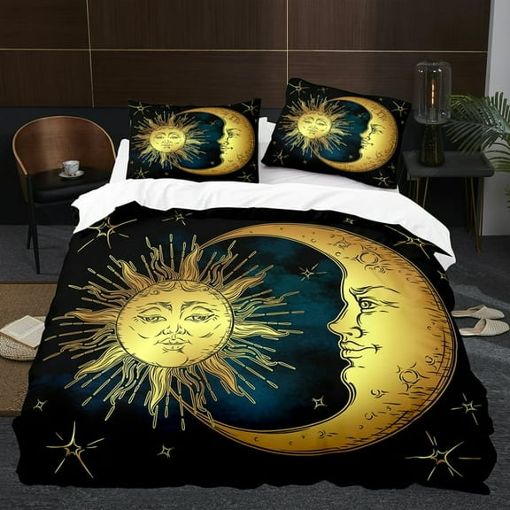 YJHDM Moon Sun Bedding Set 3D Goodnight Theme Duvet Cover Pillowcase 2/3 Pieces Bohemian Quilt Cover