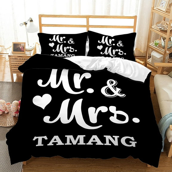 YJHDM Mr. and Ms. Black Stain Resistant Bedding Set 3D Couple Down Duvet Cover Pillowcase 2/3pcs