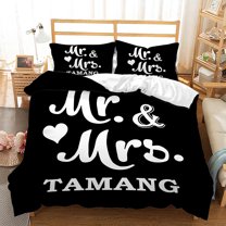 YJHDM Mr. and Ms. Black Stain Resistant Bedding Set 3D Couple Down Duvet Cover Pillowcase 2/3pcs