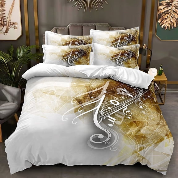 YJHDM Music Bedding Set 3D Printed King Queen Bed Note Duvet Cover Pillowcase 2/3pcs Teens Music Enthusiast Gift