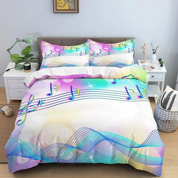 YJHDM Music Note Print Bedding Set Psychedelic Duvet Cover Set Polyester Quilt Cover