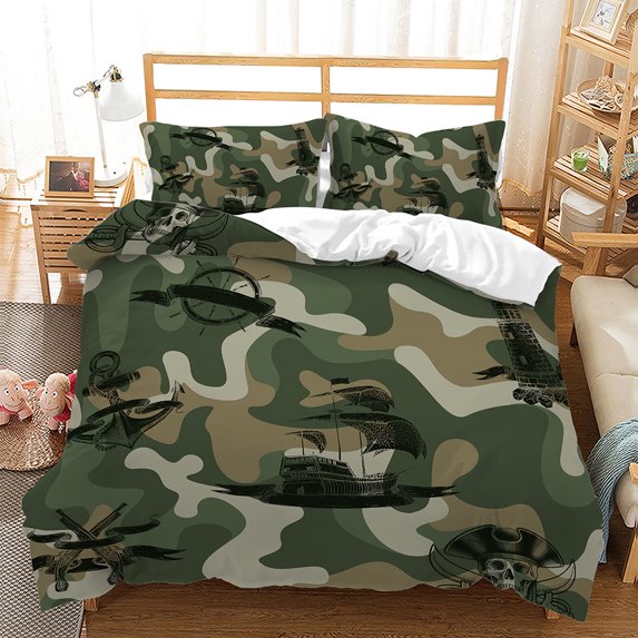 YJHDM Navigation Theme Bedding Set 3D Camouflage Pattern Duvet Cover Pillow Case 2/3pcs for Adult Men