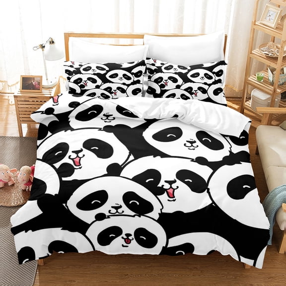 YJHDM Panda Bedding Set 3D Animal Down Duvet Cover Pillow Case 2/3 Pieces for US Full Size Bed Cover