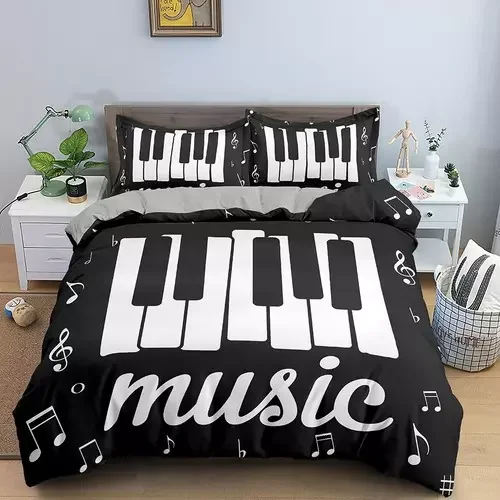 YJHDM Piano Key Printed Bedding Set Luxury Musical Quilt Duvet Cover with Zipper Full Queen Size