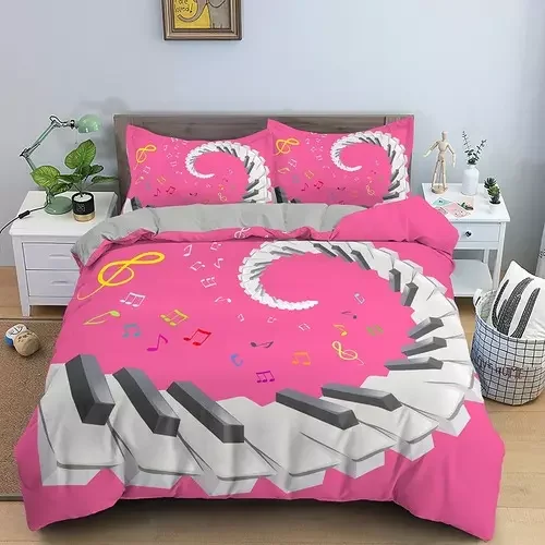 YJHDM Piano Key Printed Bedding Set Luxury Musical Quilt Duvet Cover with Zipper Full Queen Size