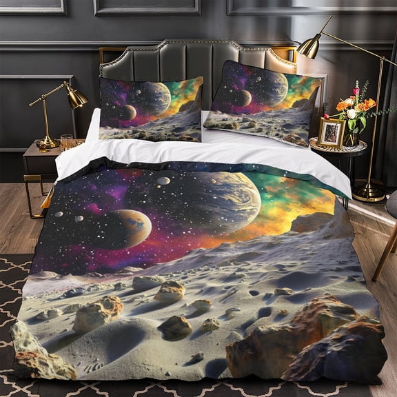 YJHDM Planet Bedding Set 3D Quick Drying Duvet Cover Pillow Case 2/3pcs for Space Enthusiast Men