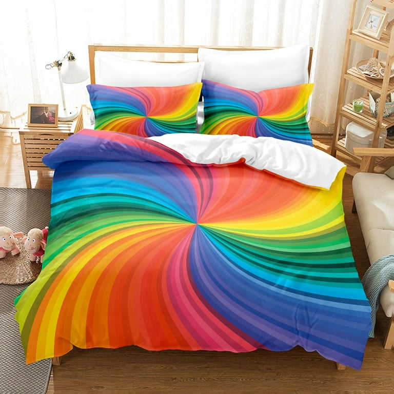 YJHDM Rainbow Rotating Pattern Bedding Set 3D Duvet Cover Pillow