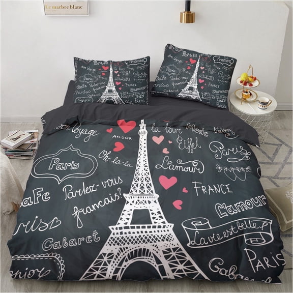 YJHDM Romantic Iron Tower Bedding Set 3D Printed King Queen Quilt Cover Pillowcase 2/3pcs Luxury Soft Home Textile