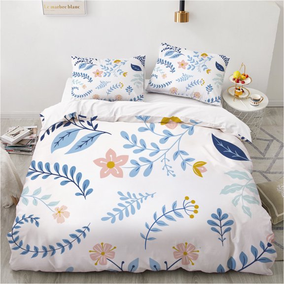 YJHDM Rural Style Plant Bedding Set 3D Spring Refreshing Pattern Down Duvet Cover Pillowcases 2/3pcs