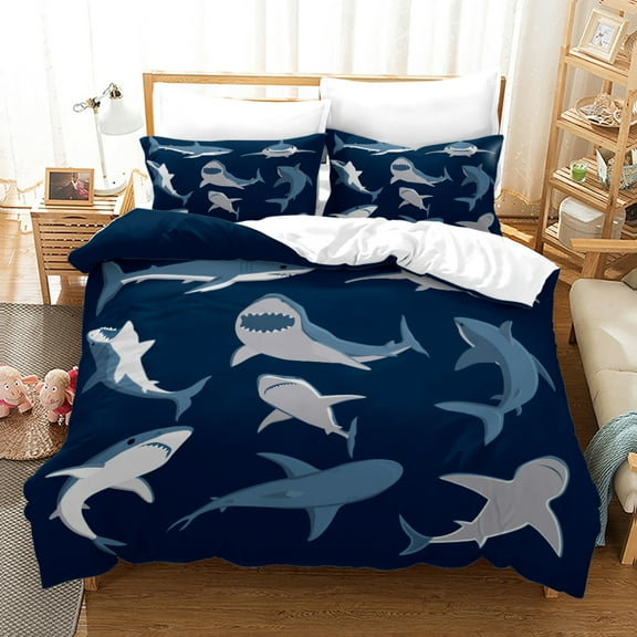 YJHDM Shark Bedding Set 3D Children's and Boys Down Duvet Cover Pillowcase 2/3pcs Animal Quilt Cover