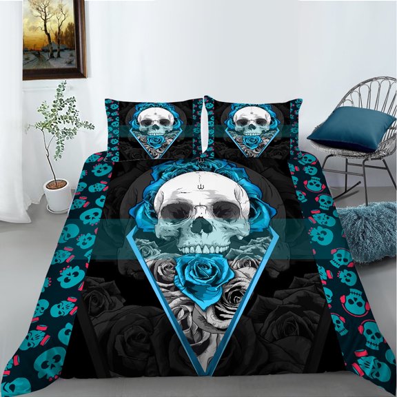 YJHDM Skull Bedding Set 3D Halloween Duvet Cover Pillowcase 2/3pcs Scary Terrifying Atmosphere Cover