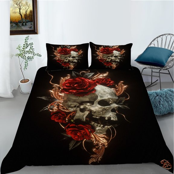 YJHDM Skull Bedding Set 3D Halloween Duvet Cover Pillowcase 2/3pcs Scary Terrifying Atmosphere Cover