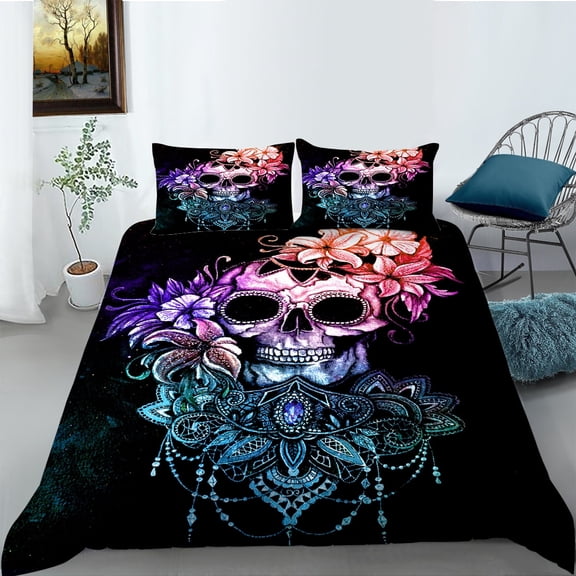 YJHDM Skull Bedding Set 3D Halloween Duvet Cover Pillowcase 2/3pcs Scary Terrifying Atmosphere Cover