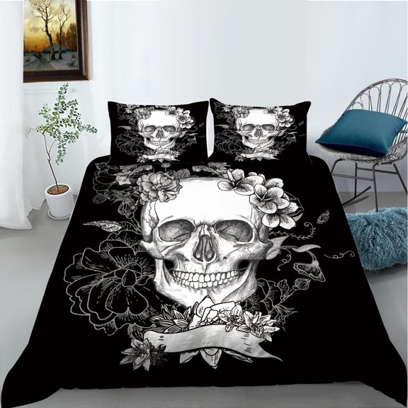 YJHDM Skull Bedding Set 3D Halloween Duvet Cover Pillowcase 2/3pcs Scary Terrifying Atmosphere Cover