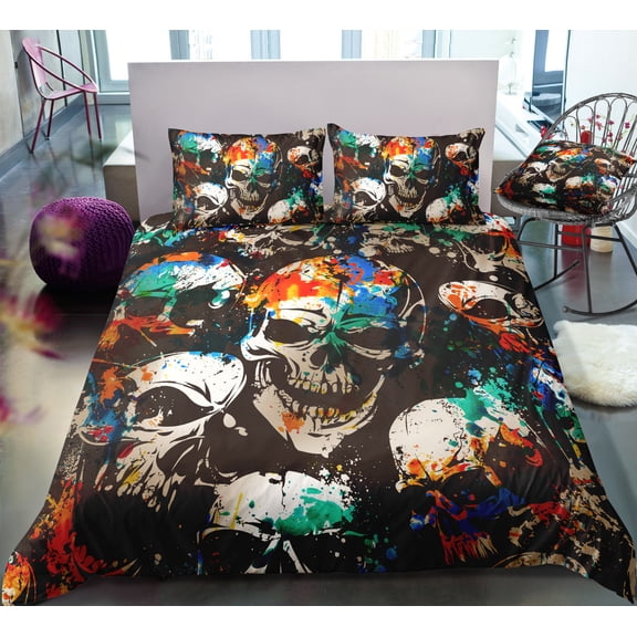 YJHDM Skull Bedding Set 3D Halloween Quick Drying Duvet Cover Pillow Case 2/3pcs for Boys Teens Men