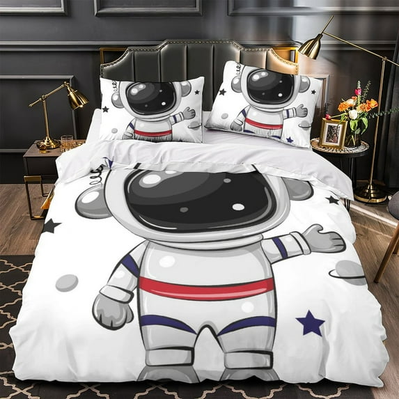 YJHDM Space Theme Bedding Set 3D Astronaut Pattern Down Duvet Cover Pillow Case 2/3pcs Birthday Gift