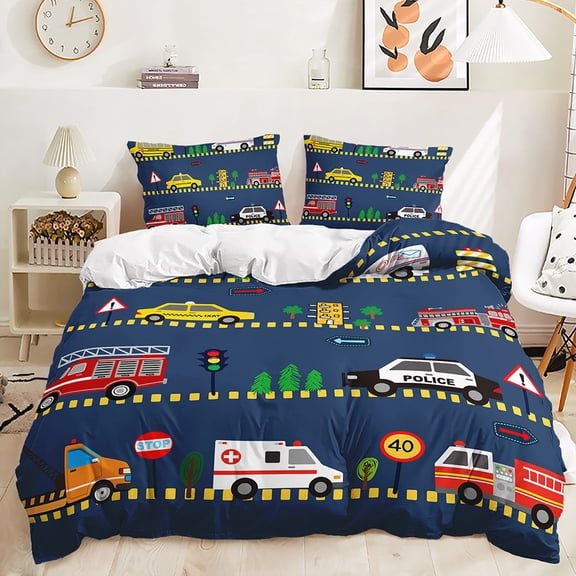 YJHDM Toy Car Theme 3D Bedding Set Twin/Full Bed Duvet Cover Pillow Case 2/3pcs for Baby Kid Room