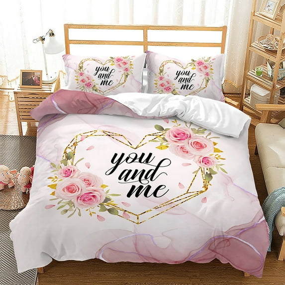 YJHDM Women's Couple Bedding Set 3D Love Duvet Cover Pillowcase 2/3pcs You and Me Romantic Cover