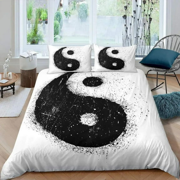 YJHDM Yin Yang Duvet Cover Boho Trippy Art Twin Comforter Cover Gossip Traditional bedding set Polyester Quilt Cover