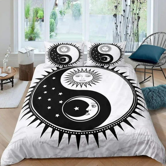 YJHDM Yin Yang Duvet Cover Boho Trippy Art Twin Comforter Cover Gossip Traditional bedding set Polyester Quilt Cover