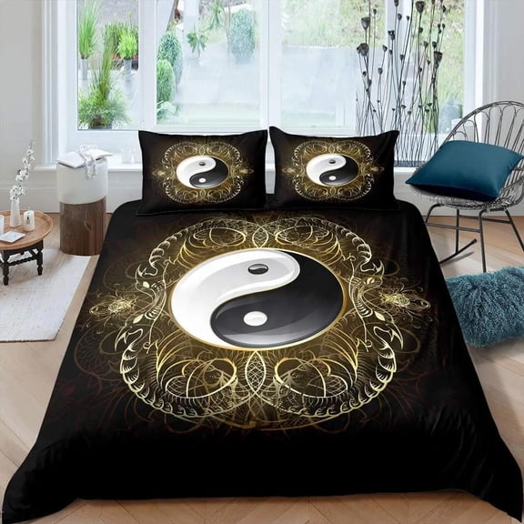 YJHDM Yin Yang Duvet Cover Boho Trippy Art Twin Comforter Cover Gossip Traditional bedding set Polyester Quilt Cover