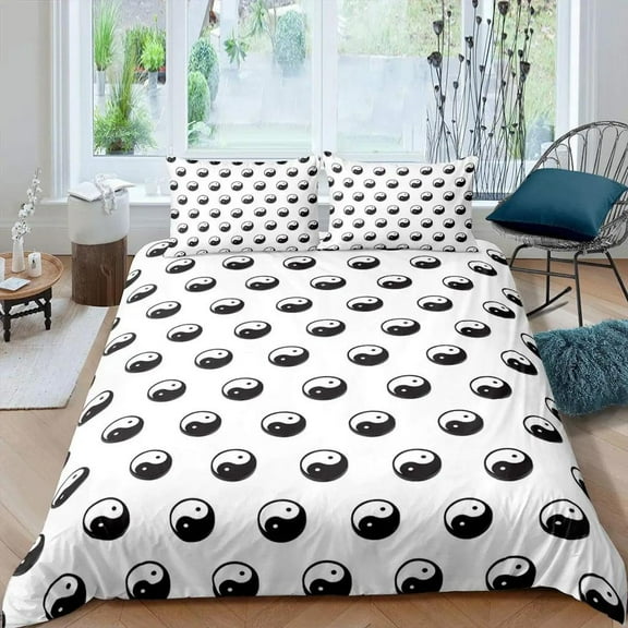 YJHDM Yin Yang Duvet Cover Boho Trippy Art Twin Comforter Cover Gossip Traditional bedding set Polyester Quilt Cover