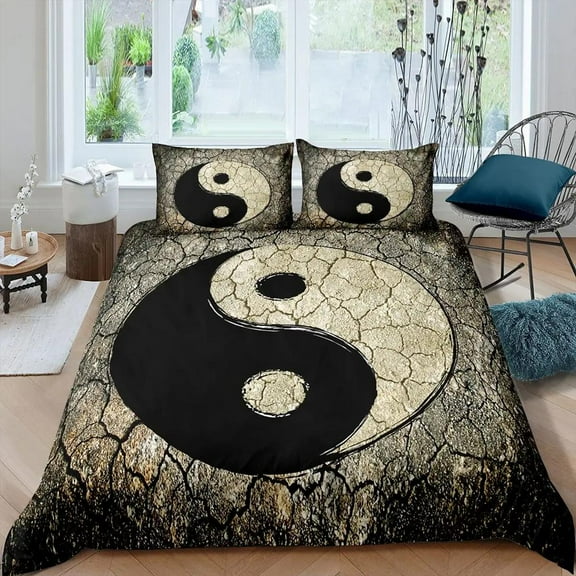 YJHDM Yin Yang Duvet Cover Boho Trippy Art Twin Comforter Cover Gossip Traditional bedding set Polyester Quilt Cover
