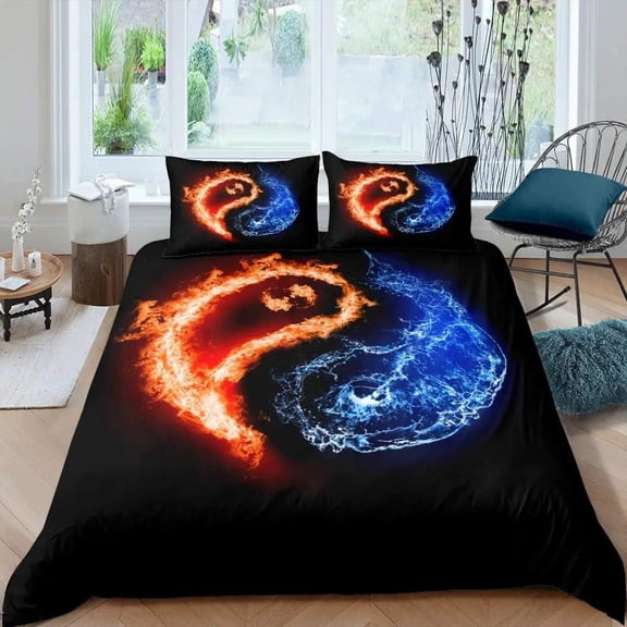 YJHDM Yin Yang Duvet Cover Boho Trippy Art Twin Comforter Cover Gossip Traditional bedding set Polyester Quilt Cover