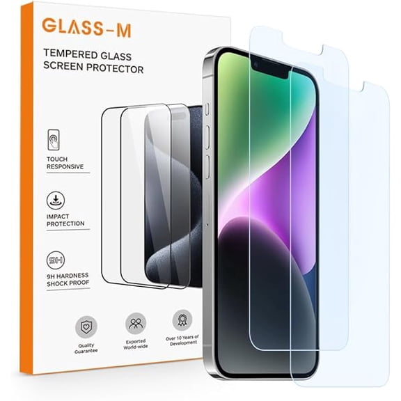 YJJSKEJI 2 Pack Anti-Blue Light Screen Protector for iPhone 14/13/13 Pro (6.1 Inch), Blue-light Blocking 9H Tempered Glass Protective Film, Block Blue Ray Reflector Cover