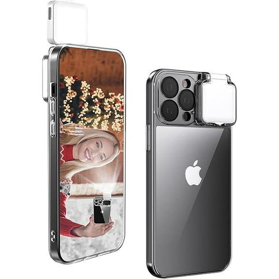 YJJSKEJI with LED Selfie Light for iPhone 16 Pro Max Case Light up case Rechargeable Compatible-Live-Makeup-TIK Tok-Video- Selfie Illuminate for Women (Crystal Clear, for 16 Pro Max)