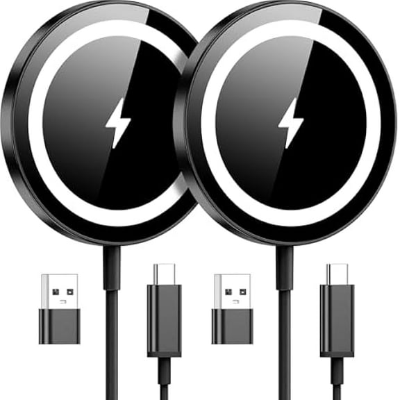 YJJSKEJI for Apple Mag-Safe Charger 2 Pack, Magnetic Wireless Charger for iPhone 16 15 14 13 12 Pro Max Plus mini, 15W Fast Charging Pad, for Airpods 4/3/2/Pro, Strong Magnet, Black