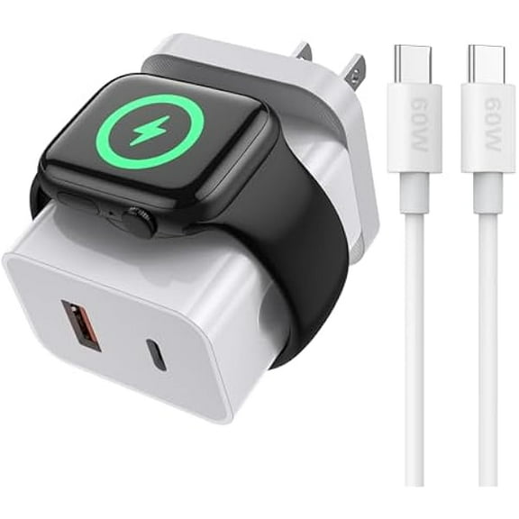 YJJSKEJI for Apple Watch Charger, 3 in 1 20W Fast Charging Block, Portable USB C Wall Charger Block for iWatch Series Ultra/9/8/7/6, Compatible with iPhone 16/16 Pro/iPhone 15 Series, White