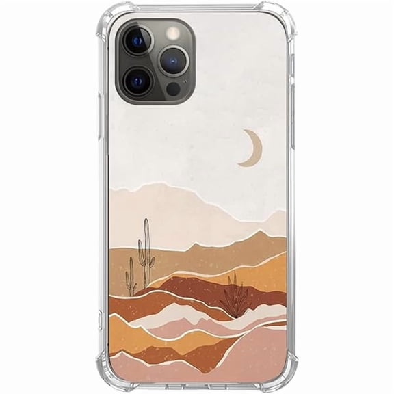 YJJSKEJI Boho Minimalist Moon Cactus and Desert Case Compatible with iPhone 14 Pro Max, Pastel Beige Brown Aesthetic Landscape Art Case for iPhone 14 Pro Max, TPU Bumper Case Cover