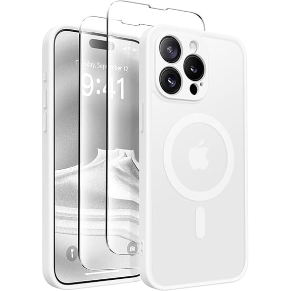 YJJSKEJI CAPRRO Magnetic for iPhone 15 Pro Max Case, [Compatible with MagSafe] [Full Camera Protection] Shockproof Protective Slim Translucent Matte Phone Case for iPhone 15 Pro Max 6.7'', White