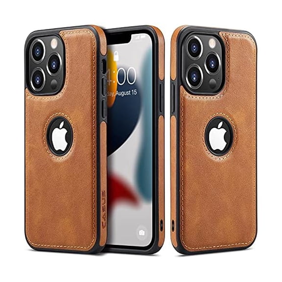 YJJSKEJI Casus Logo View Compatible with iPhone 13 Pro Case Slim Premium Vegan Leather Classic Luxury Elegant Thin Cover (2021) 6.1" (Brown)