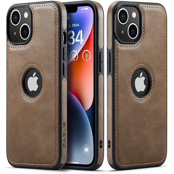 YJJSKEJI Casus Logo View Compatible with iPhone 14 Plus Case Slim Premium Vegan Leather Classic Luxury Elegant Thin Cover (2022) 6.7" (Dark Brown)