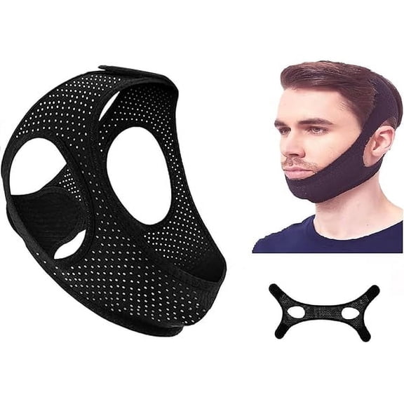 YJJSKEJI Chin Strap for Sleeping - Anti Snoring Devices, Effective Anti Snoring Solution, Adjustable Breathable Airflow Jaw Strap, Reusable,Skin-Friendly Comfortable Sleeping, Black