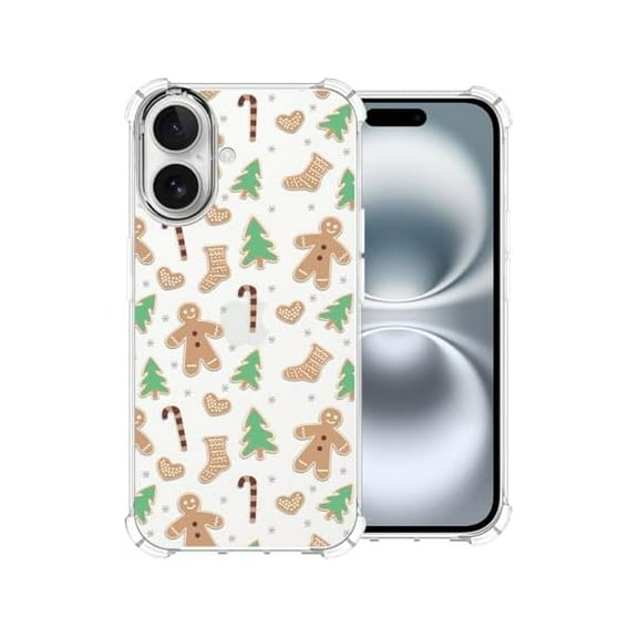 YJJSKEJI Clear Christmas Phone Case for iPhone 16 Plus,Xmas Gingerbread Man Pattern Case Cover Soft Protective Cute Cover Boys Girls Phone Case for iPhone 16 Plus-Gingerbread Man