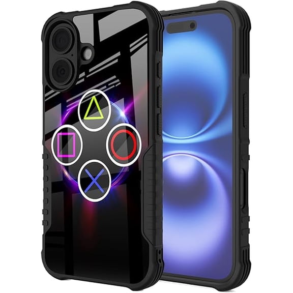 YJJSKEJI Compatible with iPhone 16 Case Gamer Video Game Gaming Design for Men Boys Kids, Military Grade Shockproof Bumper Anti-Scratch Acrylic Back Protection Cover for iPhone 16