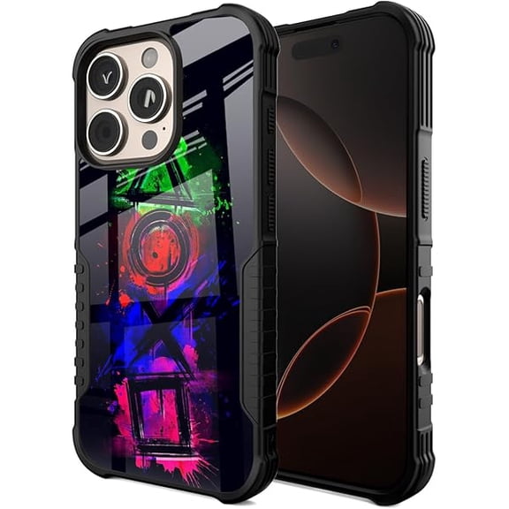 YJJSKEJI Compatible with iPhone 16 Pro Case Hip Hop Graffiti Game Sign Design for Men Boys Kids, Military Grade Shockproof Bumper Anti-Scratch Acrylic Back Protection Cover for iPhone 16 Pro