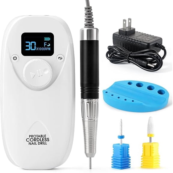 YJJSKEJI Electric Nail Drill File Profesional Cordless Nail Drill Kit, 30000 RPM Portable Nail E File Machine with Bits & Base, Electric Nail Filer Nail tech Drill for Acrylic Nails Supply