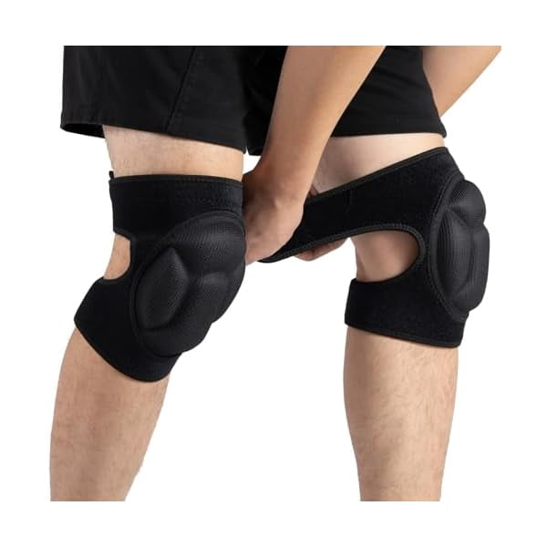 YJJSKEJI Knee Pads Men/Women for Gardening 20mm EVA Foam,Adult knee pads for Cleaning Construction Work Volleyball, Football Dance, Adjustable Straps Non-Slip Straps (Black)