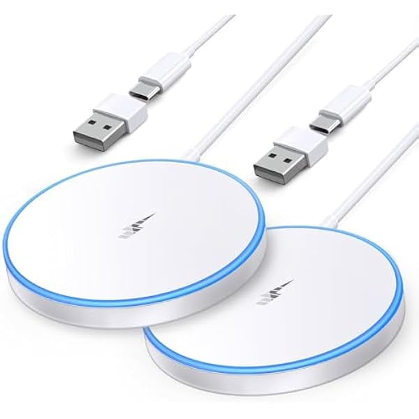 YJJSKEJI Magnetic Wireless Charger - 15W Fast Mag Safe Charger for iPhone 16 Pro Max/16 Pro/16 Plus/16/15/14/13/12 Series Charging Pad for AirPods Series LED Magnet Charging Pad（2 Pack ）