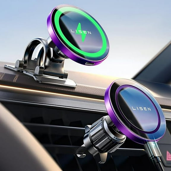 YJJSKEJI for Magsafe Car Mount Charger 15W Wireless Car Charger for iPhone Powerful Magnets Fits iPhone 15 14 13 12 Magsafe Case A-30X Powerful: Dark Purple